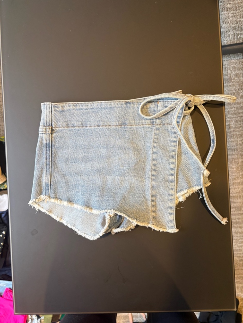 Katie J NYC Light Wash Denim Wrap Tie skort